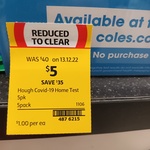 [NSW] Hough SARS-CoV-2 Antigen Rapid Test Kit Nasal Swab 5-Pack - $5.00 @ Coles (Parkes)