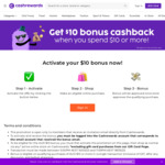 $10 Bonus Cashback (Minimum $10 Spend) @ Cashrewards (Activation Required)