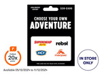 20x Everyday Rewards Points on Rebel, BCF, Supercheap Auto & Super Adventure (Includes Macpac) Gift Cards @ BIG W (In-Store)