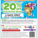 Toy-R-Us 20% off Full Priced Items (Online and Instore)
