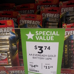Eveready Gold AA Battery 16pk @ Masters for $3.74 Usually $14.99 (Nationwide)