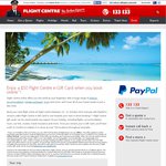 Get $50 Flight Centre E-Gift Card When You Book Online and Pay with PayPal