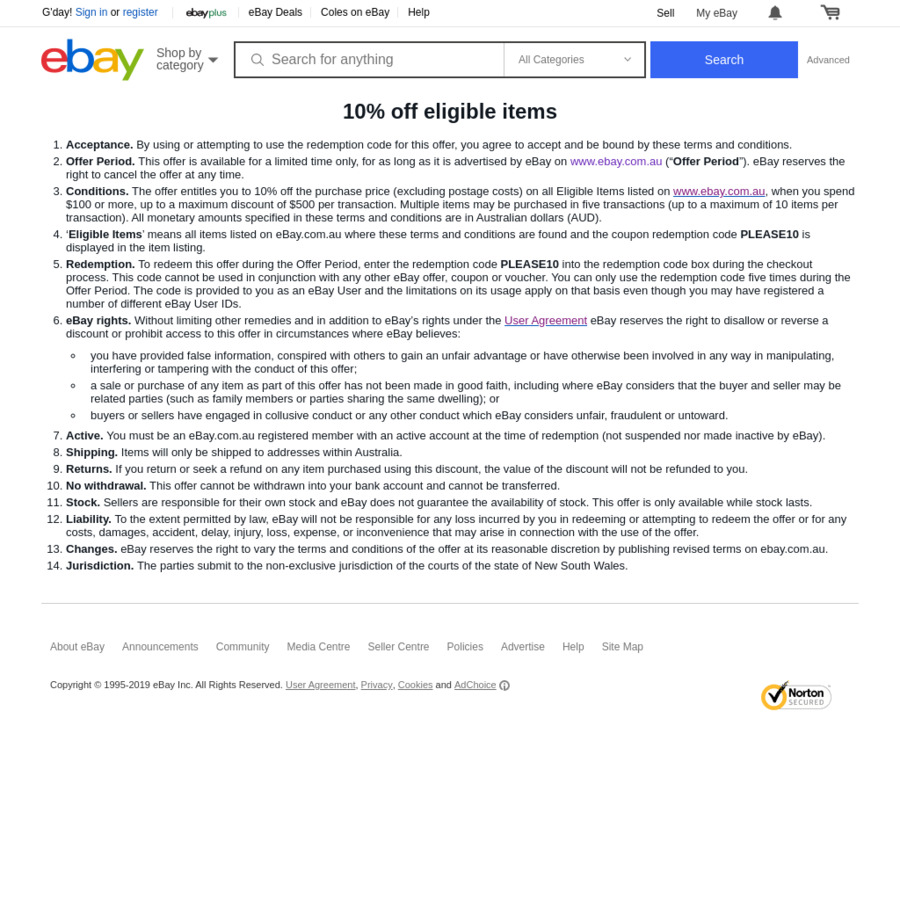 10% off Eligible Items (Min Spend $100, Max Discount $500) @ eBay Australia - OzBargain