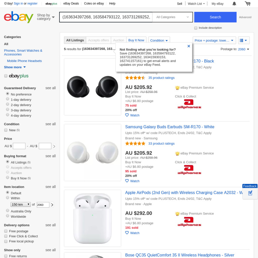 [eBay Plus] Samsung Galaxy Buds $158, Bose QC35 II $308, Airpods 2 Wireless Case $248 + Delivery ...