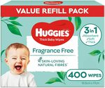 HUGGIES Baby Wipes Fragrance Free, 400 Wipes Refill Pack $12.95 ($11.01 S&S) + Delivery ($0 with Prime/ $39 Spend) @ Amazon AU