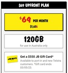 Bonus $550 Gift Card When You Port-In to Telstra 120GB/Mo $69/Mo Plan for 24 Months (Min Cost $1656) @ JB Hi-Fi (In-Store)