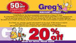 20% Discount When > $50 Spent Greg's Discount Chemist VIP Mate
