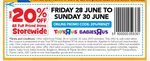 Toysrus 20% off Full Priced Items Storewide (Online/in Store). Fri 28 - Sun 30 June