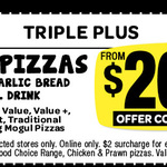 Domino's - Any 3 Pizzas + Cheesy Garlic Bread + 1.25lt Drink $20.95 Pick up until 09 September