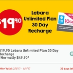 Lebara 10GB Unlimited Plan Recharge $19.90 [7-Eleven Fuel App Required]