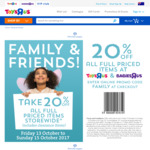20% off ALL Full Priced Items @ All Toys R Us & Babies R Us Stores and Online