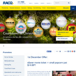 [Qld] RACQ Members One Day Sale: Event Esaver Movie Ticket + Popcorn $14 (Save $15.20)