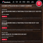 [VIC] Value, Melbourne Range & Traditional Pizzas for $3.95 Pick up (Customer Appreciation Week) @ Domino's Pizza Burwood