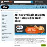 Mighty Ape: Spend $100, Get $20 Credit Back with Zip