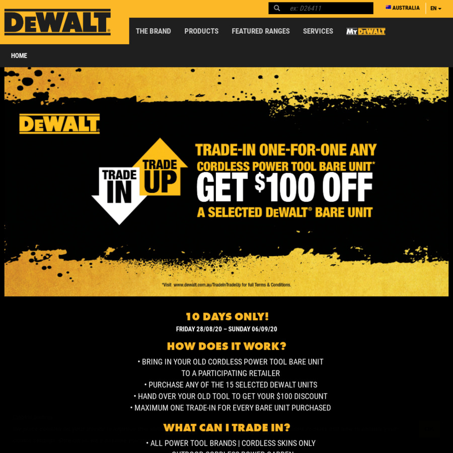 DeWALT Trade up/Trade in. Submit Any Cordless Tool for 100 off The