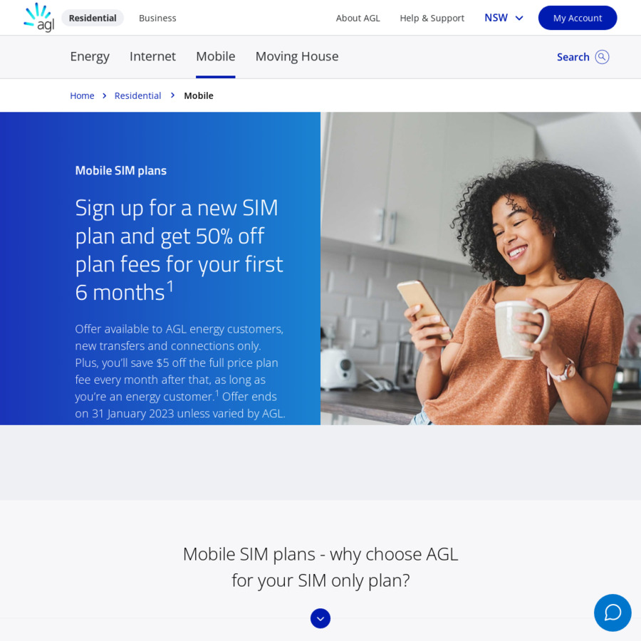AGL Mobile 50 off SIM Only Plans for First 6 Months AGL Energy