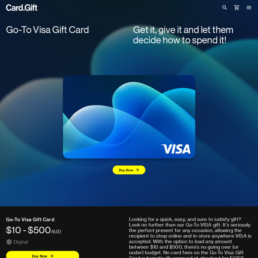Go-To Visa Digital Gift Card - No Card Fees @ Card.Gift (Page 2) - OzBargain