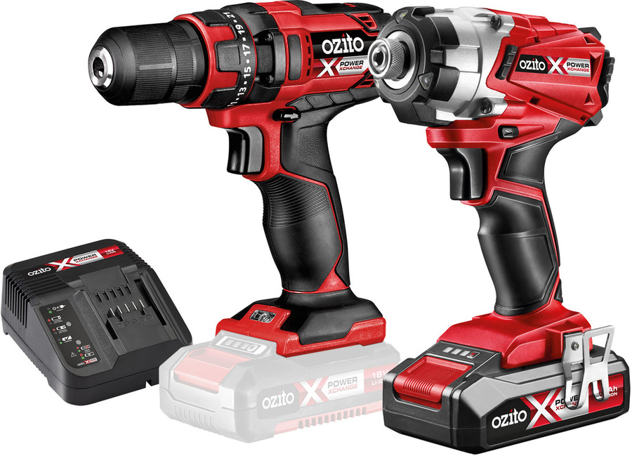 Ozito Power X Change 18V Compact Drill and Impact Driver Kit 99