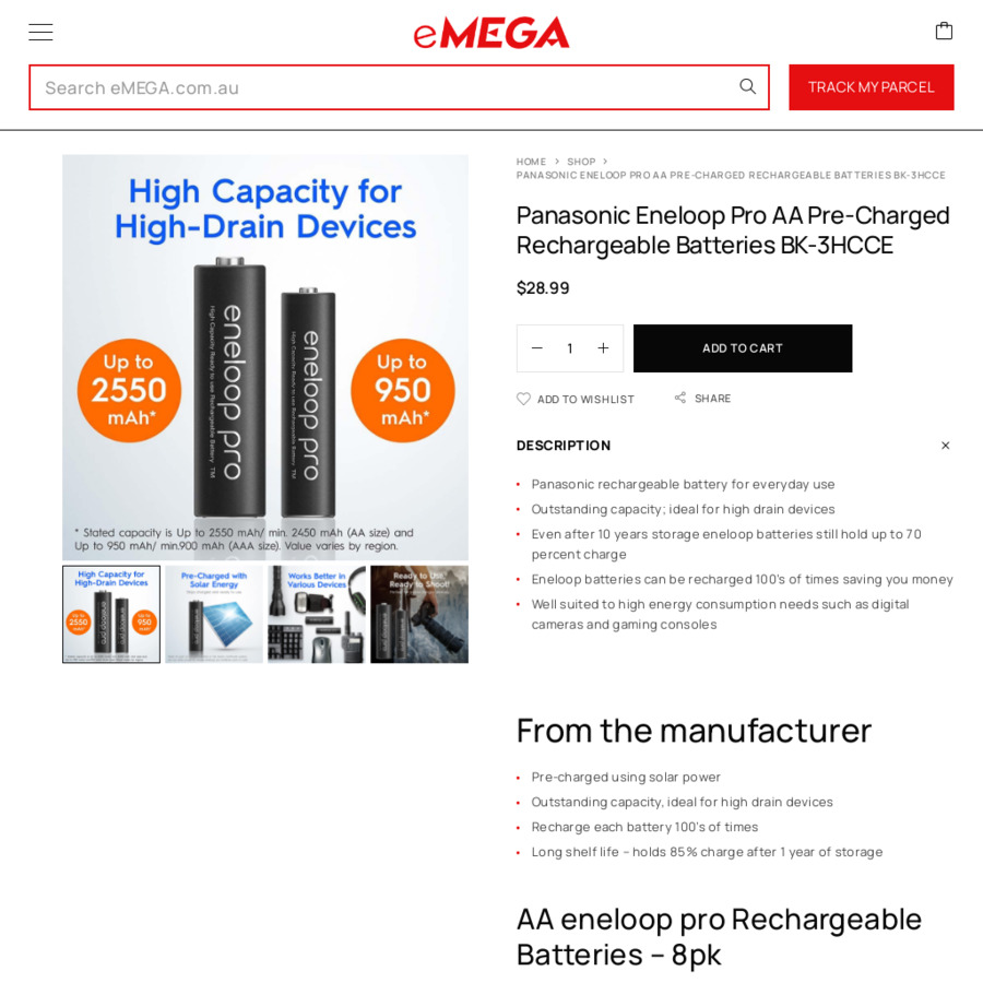 Eneloop Rechargable AA Batteries 8pk