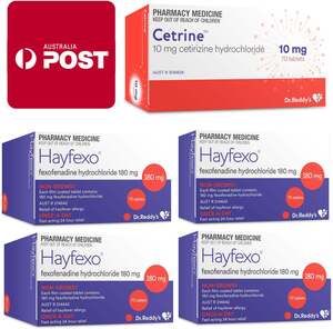 280x Fexofenadine Hydrochloride 180mg + 70x Cetirizine 10mg Allergy Relief Combo $50.99 Delivered @ PharmacySavings