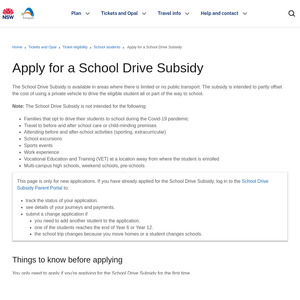 [NSW] School & TAFE Drive Subsidy $0.74/km (Minimum Distance Applies) for Area with Limited Public Transport @ Transport for NSW