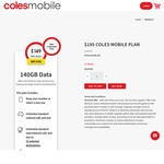 Coles Mobile 365-Day Prepaid 140GB + 25GB Bonus Activation Data (Incl. Free Calls to 15 Countries) $149 in-Store @ Coles
