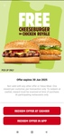 Free Cheeseburger or Chicken Royale - Pickup Only @ Hungry Jack's (App Required)