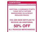 Country Road - Final Clearance Now on - Additional 50% OFF on Already Reduced Items