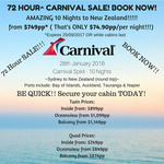 10 Nights - Sydney to New Zealand on Carnival Spirit from $749pp @ I Love Cruising