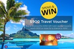 Win a Travel Voucher Worth $900 with Purchase of $100 Woolworths WISH Gift Cards @ Cashrewards (up to 25 Entries)
