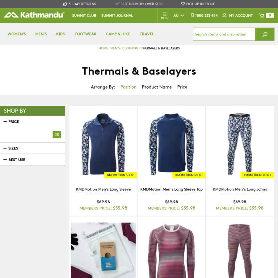 Selected Baselayers & Thermals 3 for The Price of 1 ($29.98 - $69.98 for 3)  @ Kathmandu - OzBargain