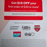 [VIC] $15 off First Order (Min Spend $30) + Free Delivery (Auto-Applied) @ DoorDash