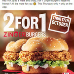 [WA] Buy 1 Zinger Burger & Get 1 Free @ KFC (App Exclusive)