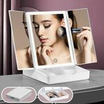 Trifold Makeup Mirror 3 Colours Lighting Modes Dimmable LED Touch Control w/ Makeup Tool Storage Box $4.88 +Delivery @CrazySales