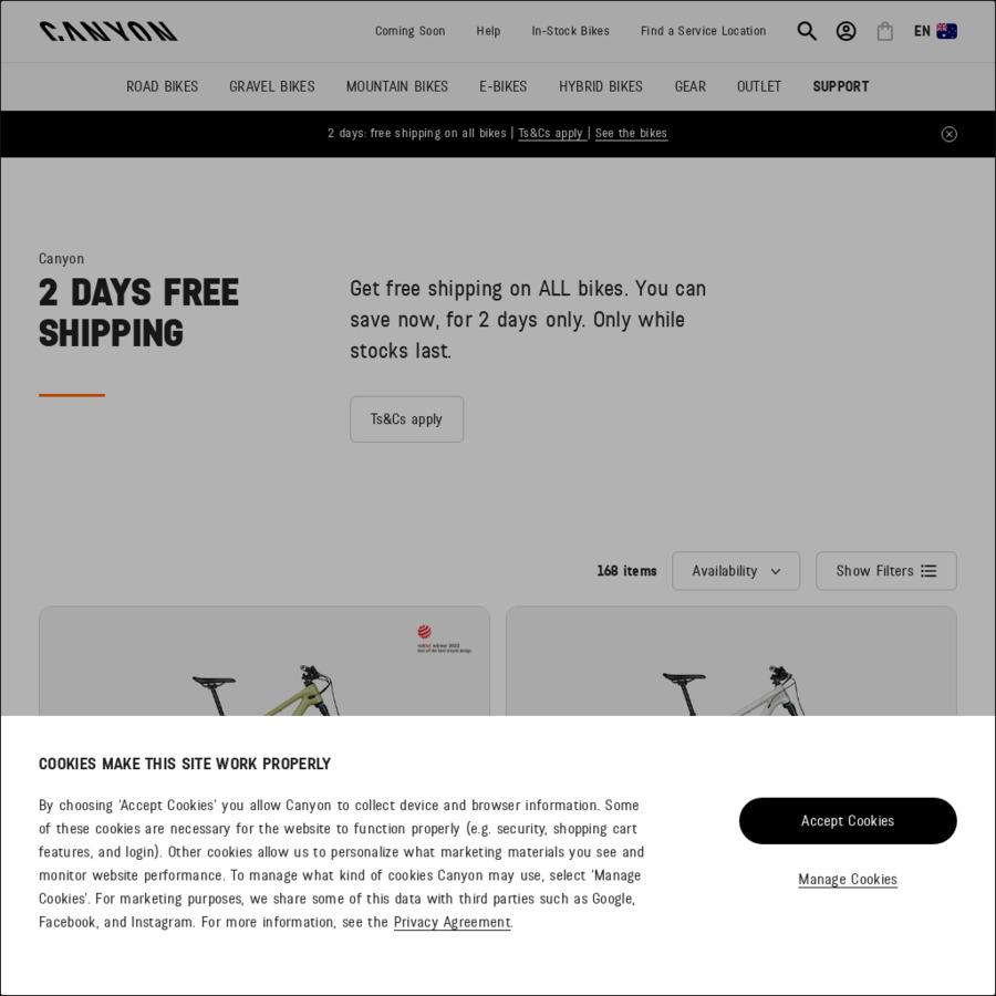 Canyon bikes hot sale free shipping