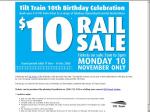 $10 Tilt Train Tickets-  Over 25 Queensland Costal Destinations- This monday- 1 day only!!!