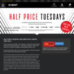Half Price Tuesdays - $10.50, 4DX $15, Gold Class $22.50 (+$1.65 Online Fee) @ Event Cinemas (Free Cinebuzz Membership Required)