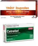 30x Cetrelief 10mg (Cetirizine 10mg) + 24x (Short Dated) Ibuprofen 200mg $6.99 Delivered @ PharmacySavings