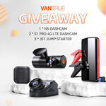 Win a 4 Channel Car Dashcam, 1 of 2 Dashcam with LTE or 1 of 3 Portable Jump Starters from Vantrue