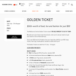 [VIC] Golden Ticket $50 (+ $2.99 Booking Fee) for $245 in Value of Food & Entertainment @ Melbourne Central