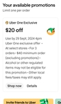 [Uber One] Save $20 Next 3 Orders When You Order $40 or More on Grocery @ Uber Eats