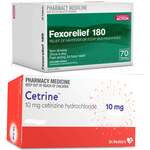 100x Cetirizine 10mg + 70x Fexofenadine 180mg Hayfever Relief Tablets $25.99 Delivered @ PharmacySavings
