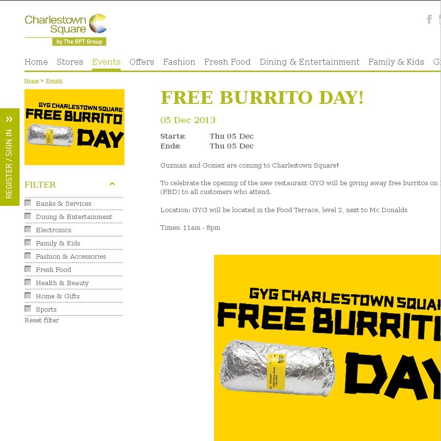 Free Burrito Day GYG Charlestown Square (NSW) 5/12/13 11am to 8pm OzBargain