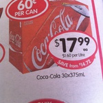 Coca-Cola Soft Drink 30x 375ml Varieties $17.99 @ IGA This Weekend Only