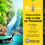 Win a Trip for 2 to Thailand (Valued $4000), 1 of 5 $100 Holiday Vouchers from Bing Boy