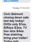 Clearance Sale, $3 Blu-Rays, $1 DVDs, $4 TV Box Sets @ Civic Video (Belmont WA)