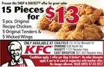 5 Original Recipe + 5 Wicked Wings + 5 Orig. Tenders for $13 at KFC (Some MEL/GEE/ADL Stores + Treendale WA - Shop A Docket Req)