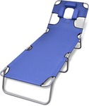 Folding Sun Lounger with Head Cushion and Adjustable Backrest - $26.25 US - Fast Free Shipping - Lovdock.com