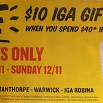 Free $10 IGA Gift Card When you Spend $40 in One Transaction - Spano's Supa IGA Stores Only (QLD)