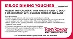 [SYD] $15- $30 Tony Roma's Voucher (Min. Two Mains)!